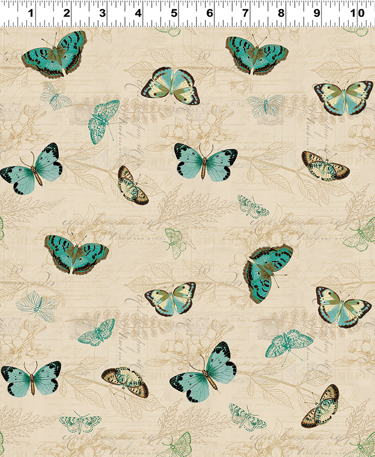 En Bleu - Tossed Butterflies - Lt Khaki