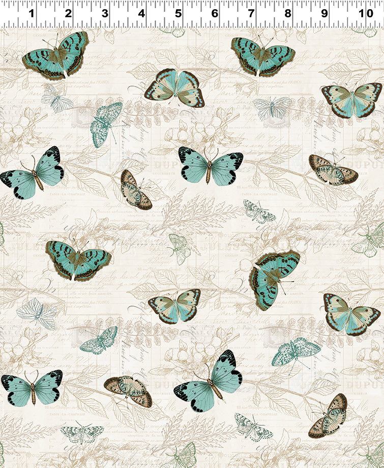 En Bleu - Tossed Butterflies - Lt Cream